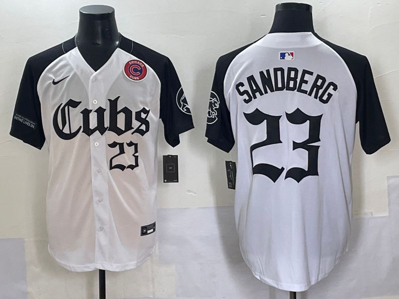 Men 2025 Chicago Cubs #23 Sandberg White black Five generations Joint Name Nike MLB Jersey style 6238